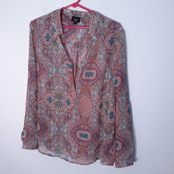 Mossimo pink Paisley print shear shirt top l blouse career office blouse large - Picture 1 of 4
